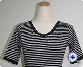 【日本製】先染天竺　半袖 / 衿、袖口のレースは落下板を使用しています。ソフトでボリュームのあるレースです。